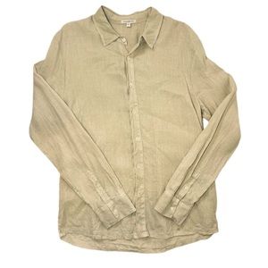 James Perse Men’s Long Sleeve Linen Shirt Size 3 Large Beige Ecru Natural